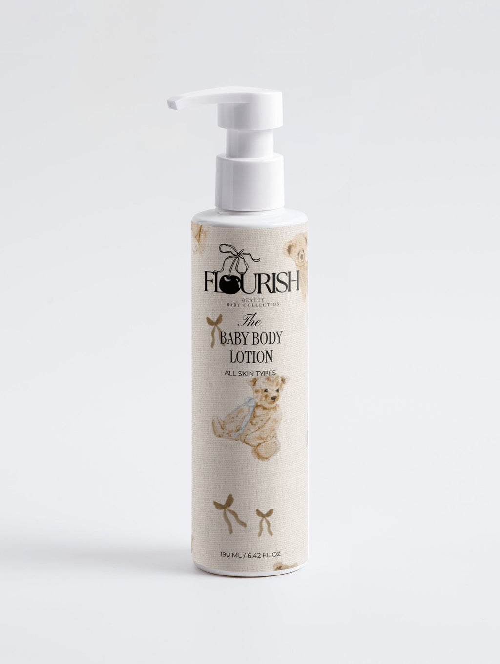 Certified organic baby body lotion from Flourish Beauty for gentle hydration of delicate baby skin
