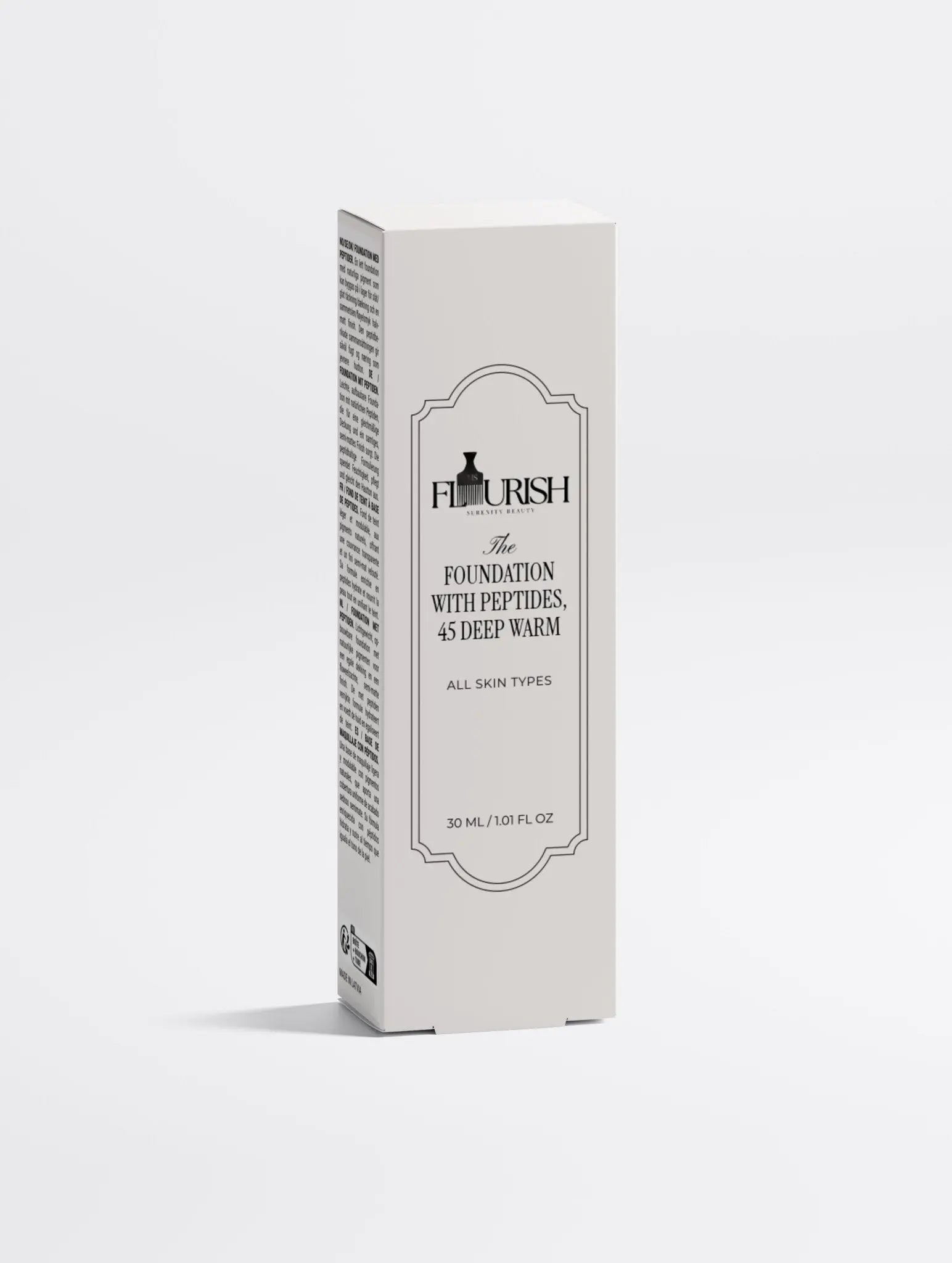 Lightweight peptide foundation with natural coverage for an even complexion and blurred pores