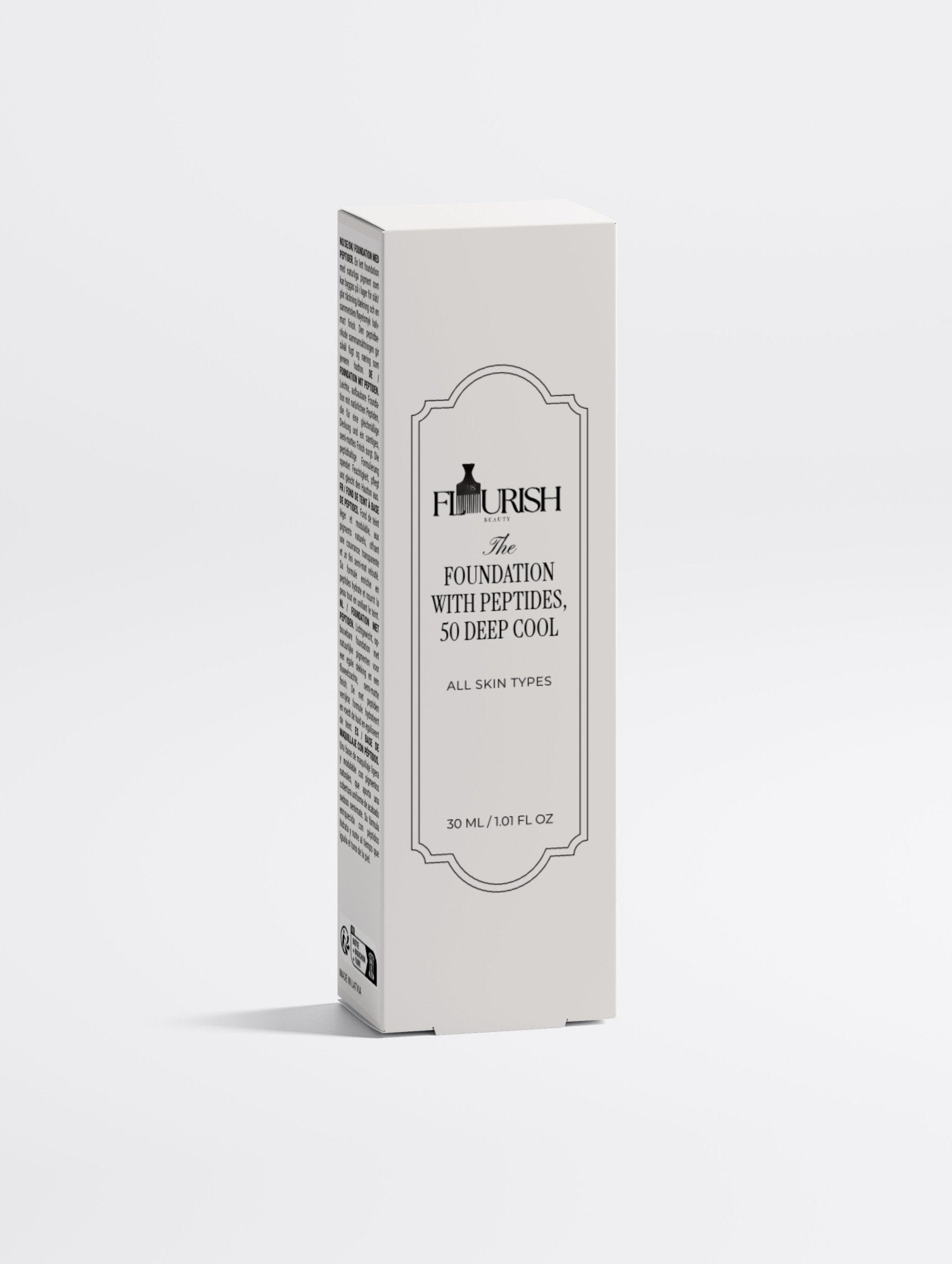 Hydrating peptide foundation for an even complexion with natural coverage and pore-blurring effect.