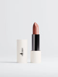 Luxury vegan matte lipstick with high-pigment colour and velvet satin finish in Terracotta Nude shade.